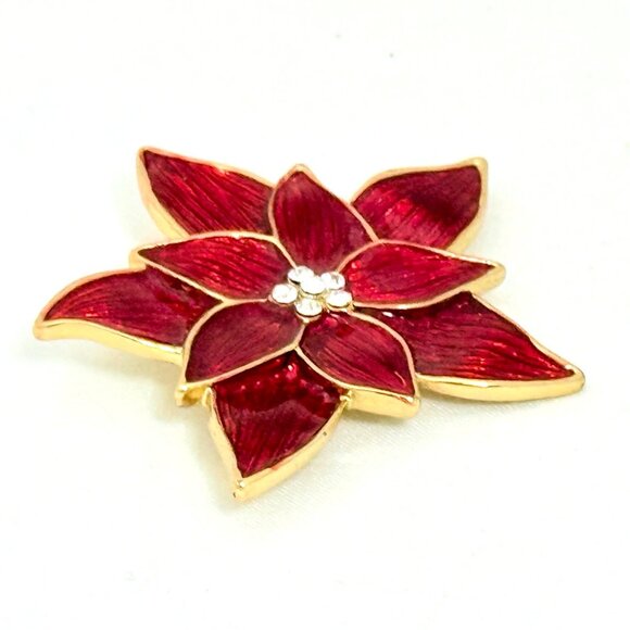 Vintage Eisenberg Ice Poinsettia Brooch/Clip Earrings Set - Like New Condition - Picture 3 of 11